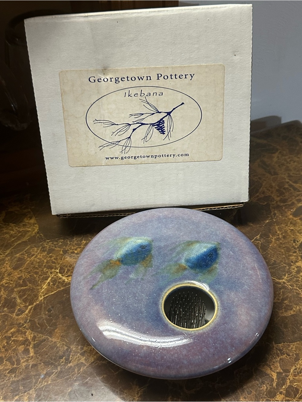 Georgetown Pottery Ikebana Flower Frog - Purple with Blue Accents